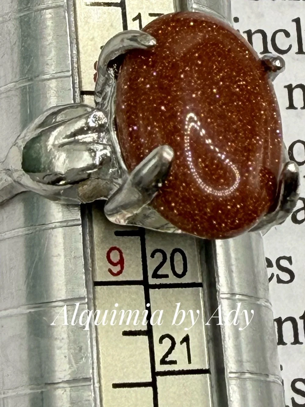 Sparkling Brown Goldstone Oval Ring in Silver-Tone Setting